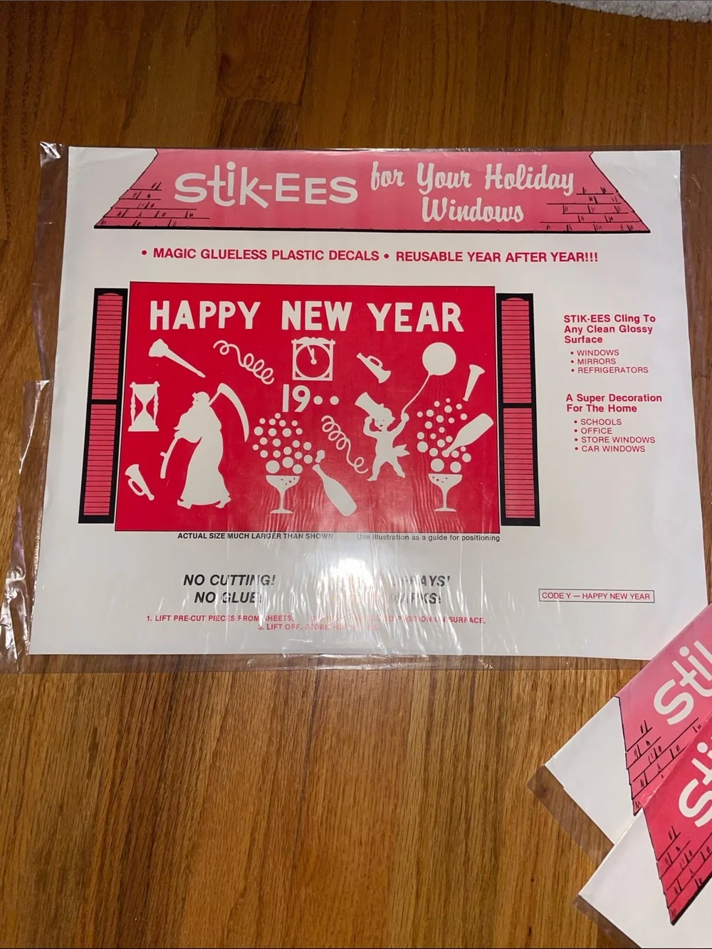 Vintage Christmas New Years Stik EES Window Cling Sticker Decals Lot of 6